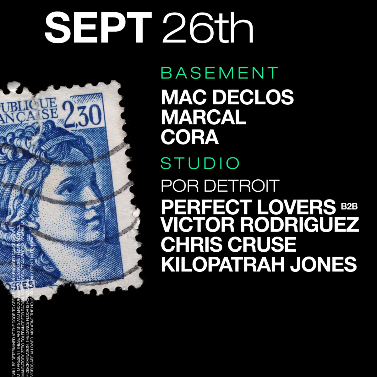 Mac Declos / Marcal / Cora / Perfect Lovers / Victor Rodriguez / Chris Cruse / Kilopatrah Jones flyer