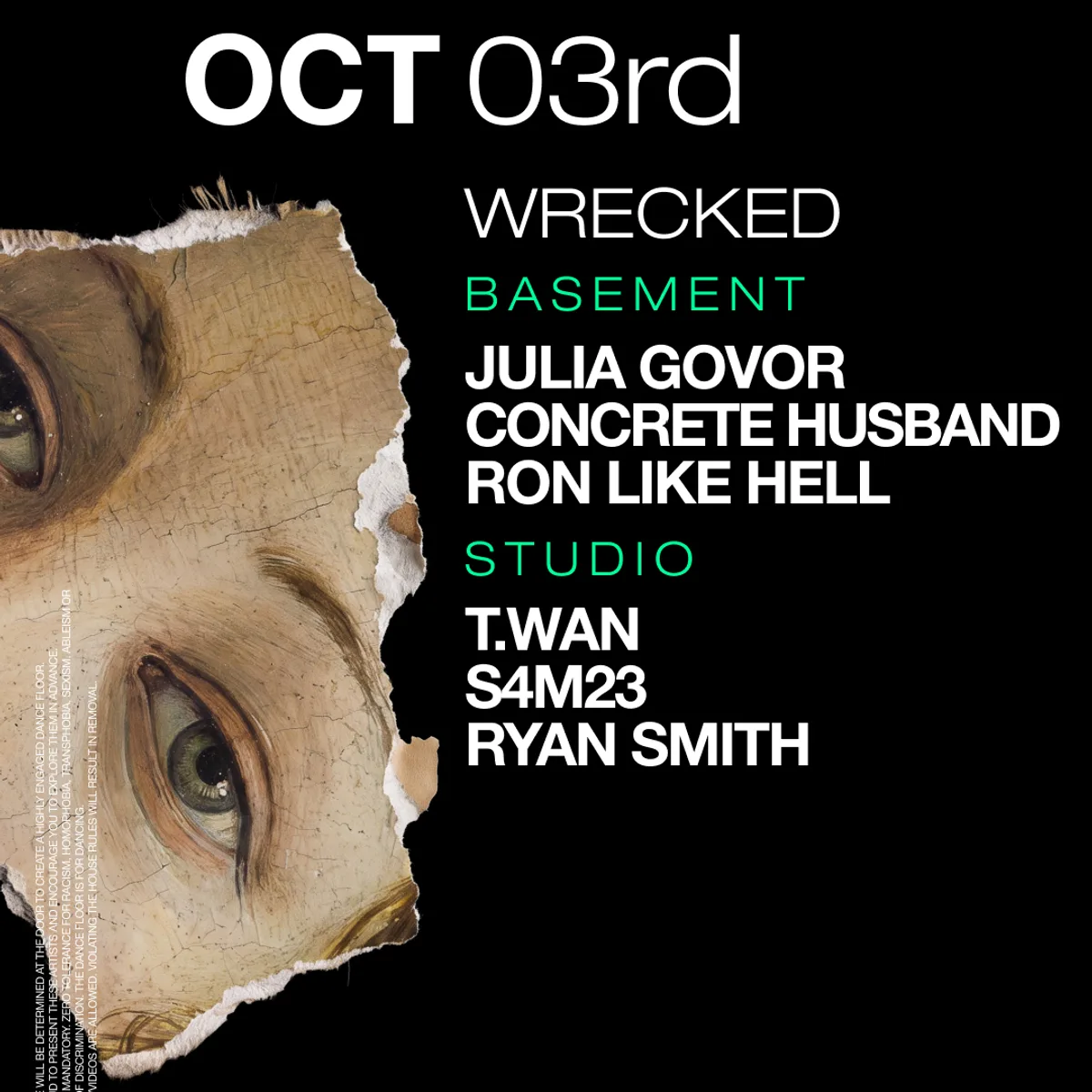 Wrecked: Julia Govor / Concrete Husband / T.Wan / S4M23 / Ryan Smith / Ron Like Hell flyer