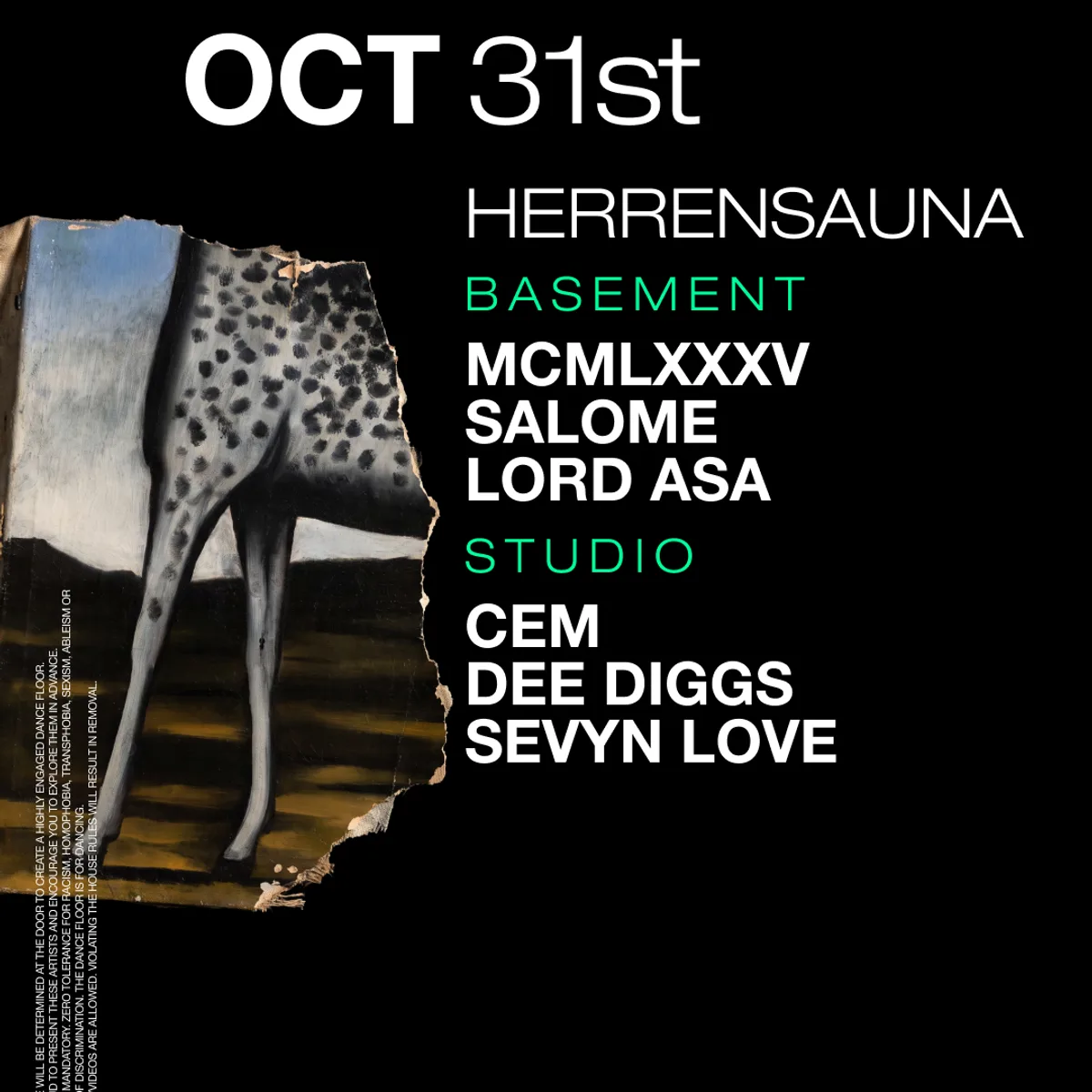 Herrensauna: MCMLXXXV / SALOME / LORD ASA / CEM / Dee Diggs / Sevyn Love flyer