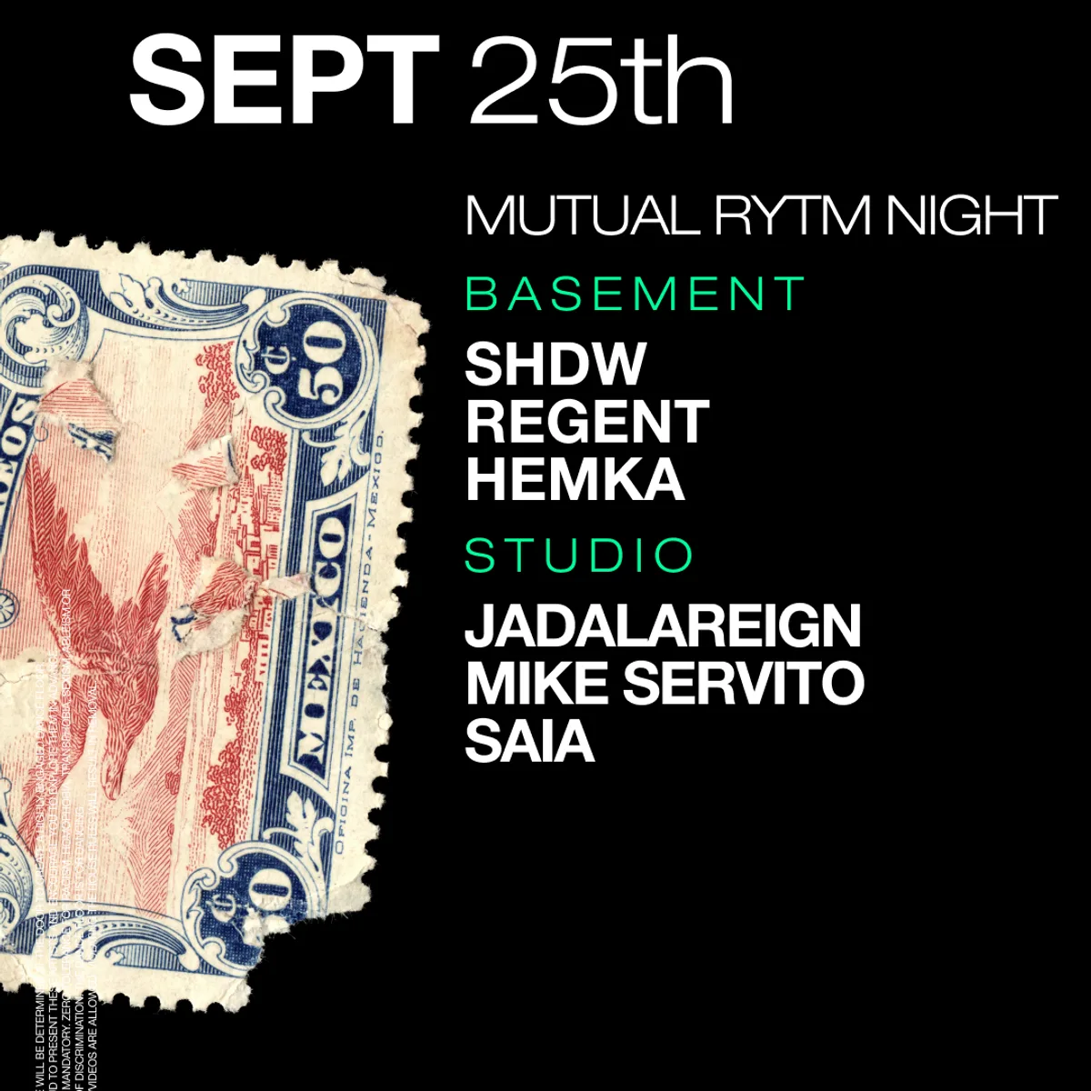 MUTUAL RYTM: SHDW / Regent / Hemka / JADALAREIGN / Mike Servito / Saia flyer