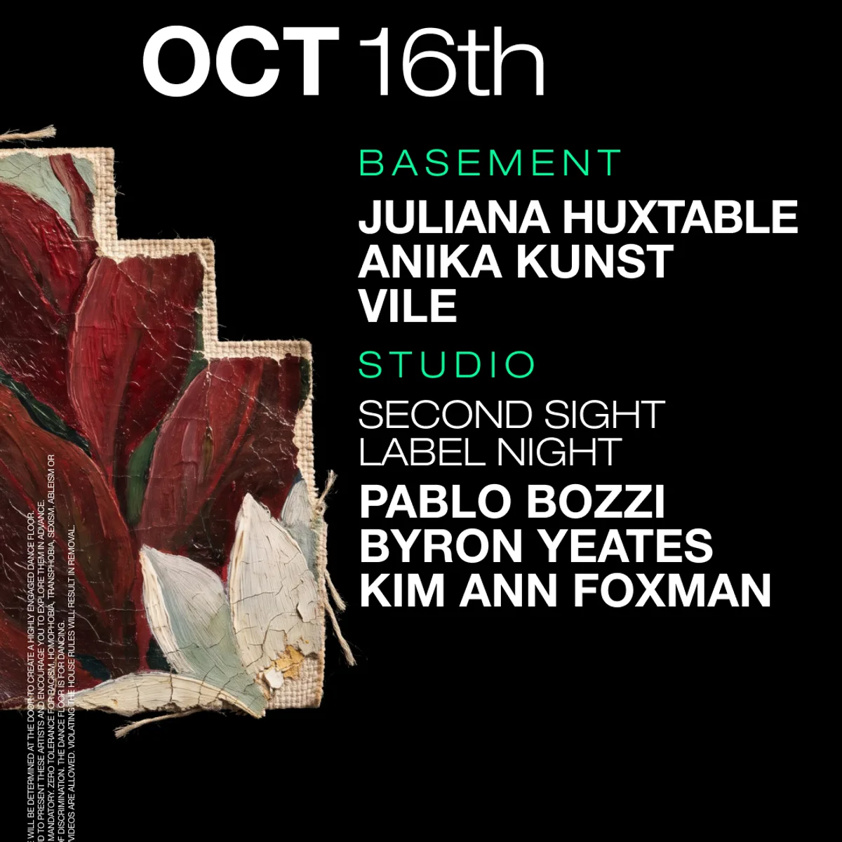 Juliana Huxtable / Anika Kunst / VILE / Pablo Bozzi / Byron Yeates / Kim Ann Foxman flyer
