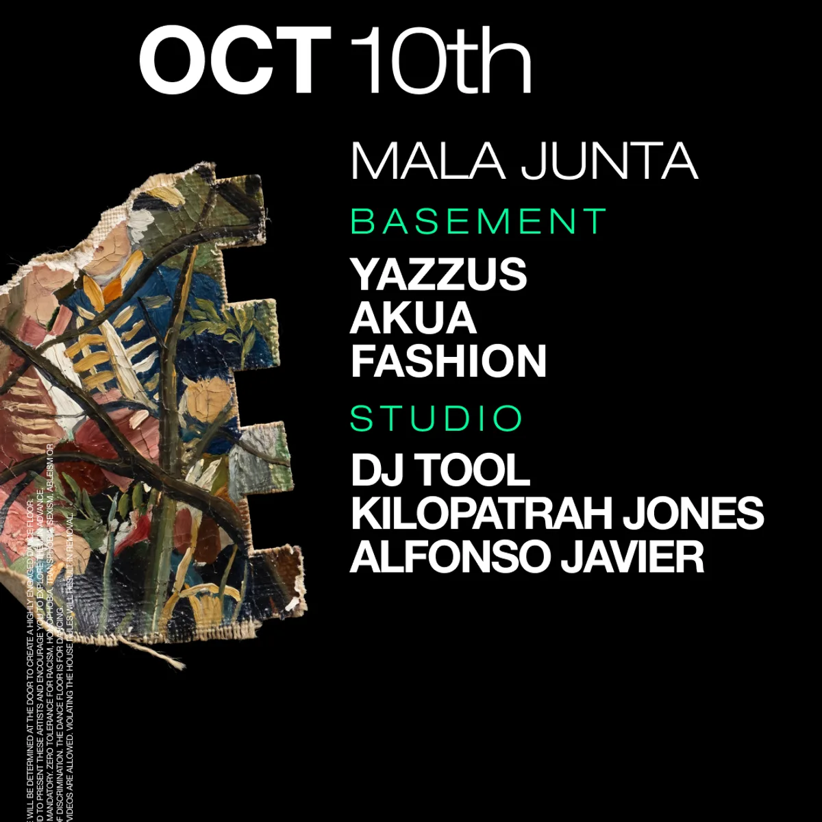 Mala Junta: Yazzus / Akua / FASHION / DJ TOOL / Kilopatrah Jones / Alfonso Javier flyer
